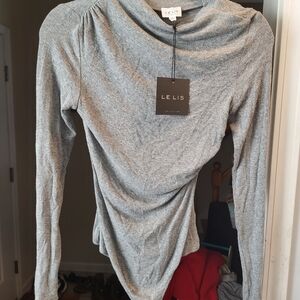 Le Lis Gray Draped Long Sleeve Bodysuit
